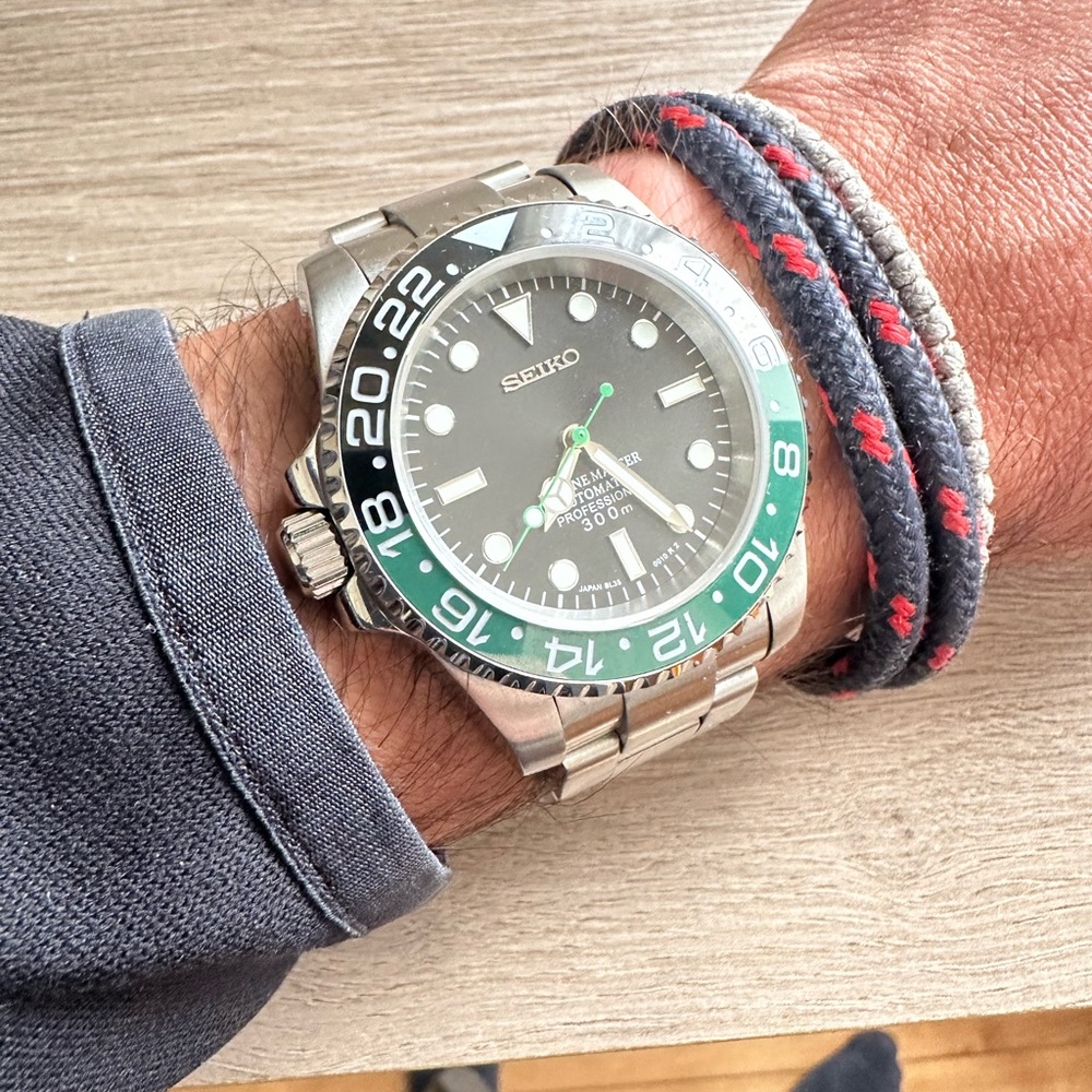 Seiko Marine Master Automatic Diver Watch MOD w/“Sprite” GMT Bezel